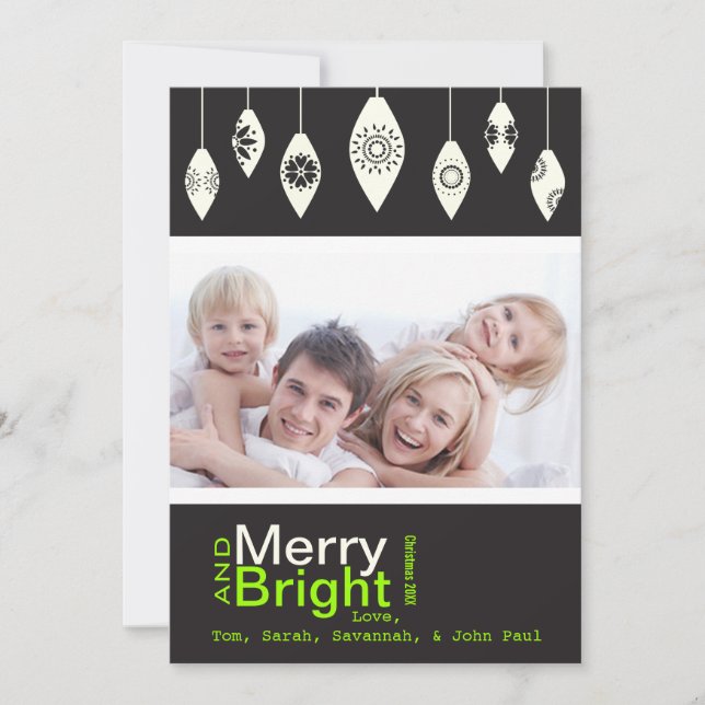Black Retro Merry et Bright Family Carte photo (Devant)