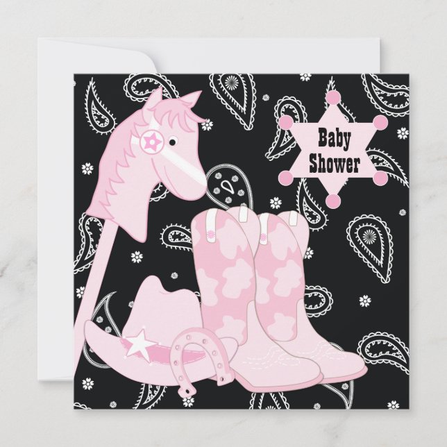 Black Rose Cowgirl Baby Shower Invitations (Devant)