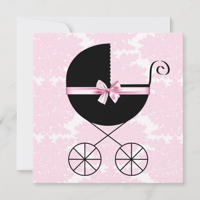 Black Rose Damask Bébé Douche Invitations (Devant)