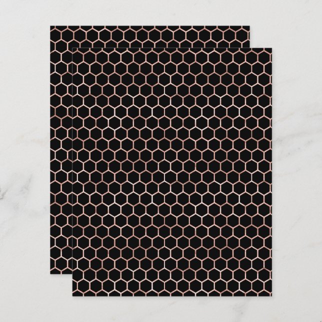 Black Rose Gold Honey Bee Motif papier à scandale (Devant / Derrière)
