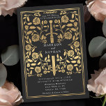 Black Royal Médiéval Faire-part de mariage or<br><div class="desc">Donnez le ton à votre mariage d'imaginaire médiéval avec un design audacieux d'invitation : une épée d'or grandiose entourée de fleurs contre un arrière - plan noir. Parfait pour les couples rêvant d'une fête épique et romantique. Faites légendaire votre histoire d'amour dès le premier regard ! REMARQUE : l'or présenté...</div>