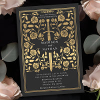 Black Royal Médiéval Faire-part de mariage or