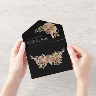 Black Rustic Floral tout en un mariage Invitation