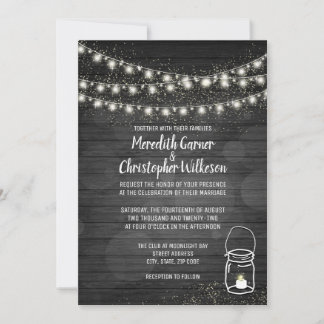 Black Rustique Mason Jar Lumières Faire-part de ma