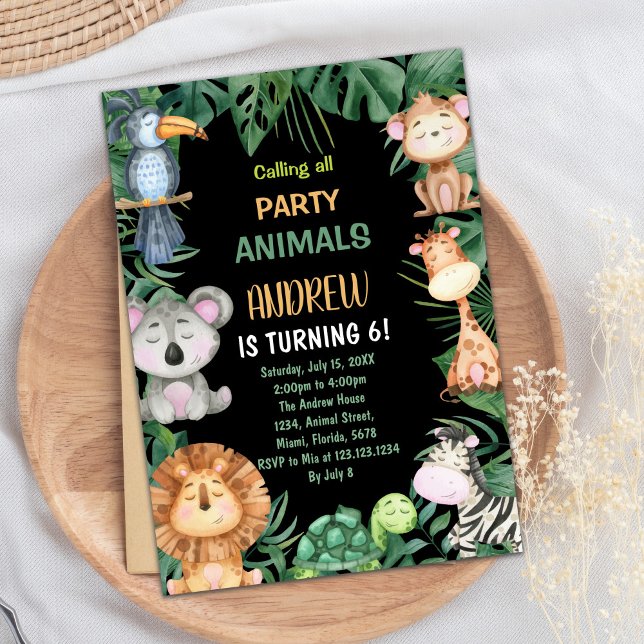 Black Safari Jungle Invitations d'anniversaire (Black Safari Jungle Birthday Invitations)