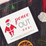 Black Santa Peace Out 2021 Funny Christmas Holiday<br><div class="desc">Budget-friendly and funny Christmas and New Years holiday card celebrating the to 2021. A cool retro-black Santa Claus is wearing a face mask standing next to "Peace Out 2021" in fun typographiy. The greeting wishes a "Merry Christmas & Happy New Year" with "new" in red to emphasize the welcomed new...</div>