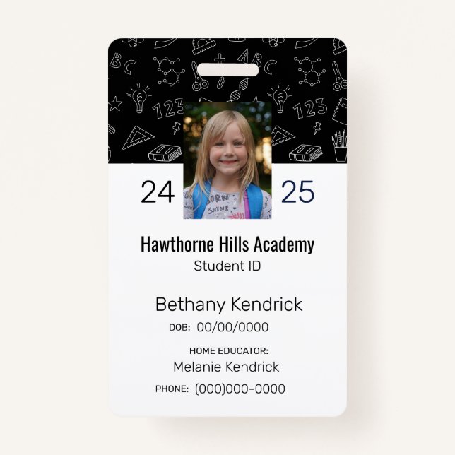 Black School Icons Homeschool Student ID Badge (Devant)