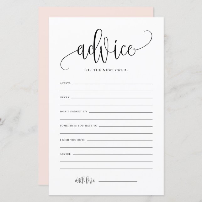 Black Script Advice for the Newlyweds Mariage Card (Devant / Derrière)