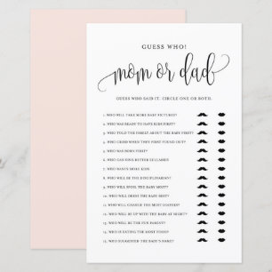Black Script Devinez Qui Maman ou Papa Baby shower