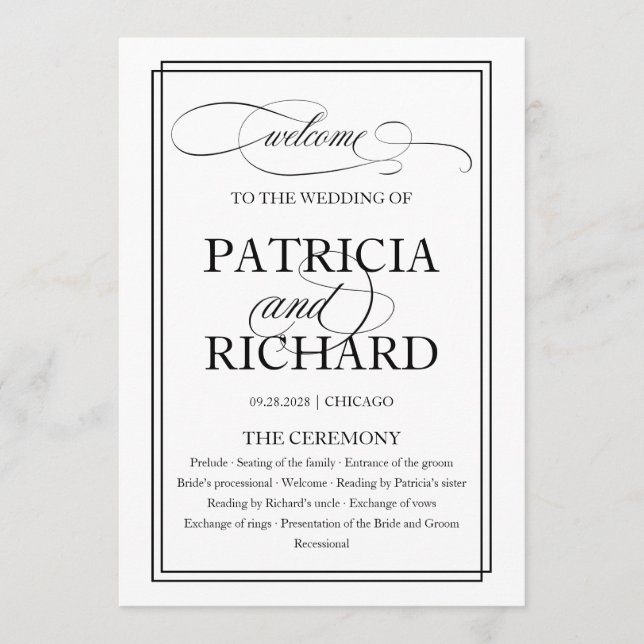 Black Script Élégant programme de cérémonie de mar (Devant)