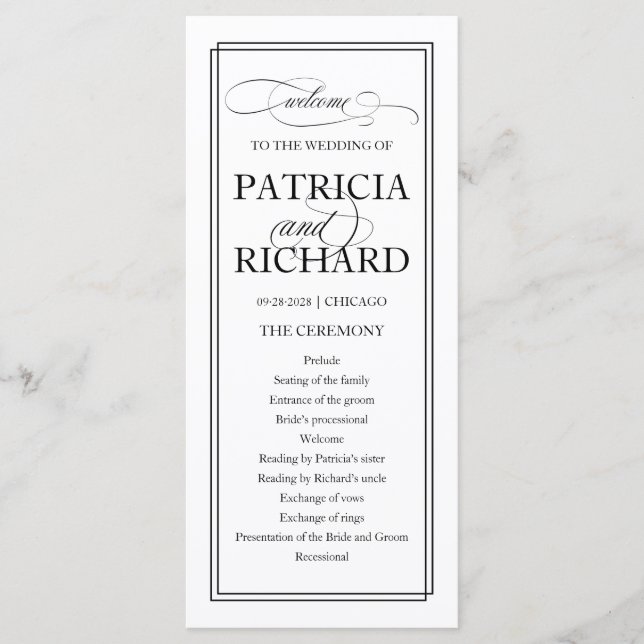 Black Script Élégant programme de cérémonie de mar (Devant)