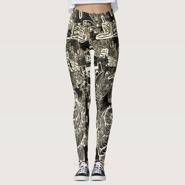 Black Sepia Abstract Leggings (Devant)