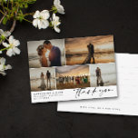Black Signature Script Mariage Photos Merci<br><div class="desc">Dites merci à vos invités mariages avec une carte photo collage où vous pouvez présenter cinq de vos belles photos de mariage dans un collage asymétrique propre. Ajoutez vos noms et votre date de mariage dans une police noire moderne. Le Merci est écrit dans un script de signature de style...</div>
