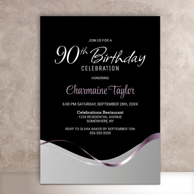 Black Silver 90th Birthday Party Invitation (Créateur téléchargé)