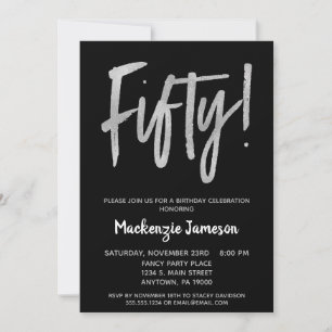 Black Silver Script 50th Birthday Party Invitation
