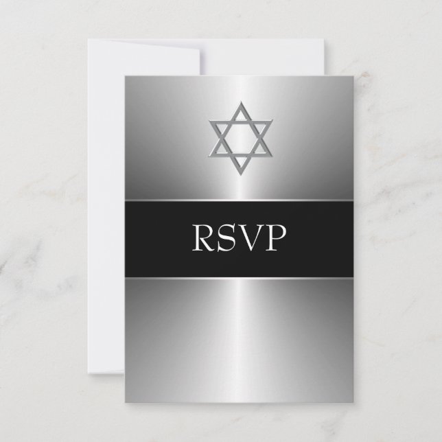Black Silver Star de David Bar Mitzvah RSVP (Devant)