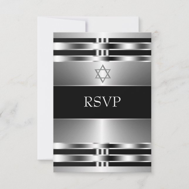 Black Silver Star de David Bar Mitzvah RSVP (Devant)