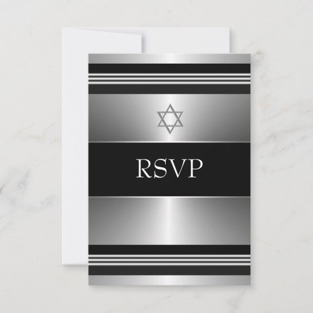 Black Silver Star de David Bar Mitzvah RSVP (Devant)