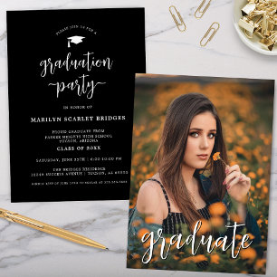 Black Simple Moderne Script Graduation Invitation