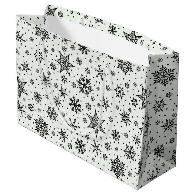 Black Snowflakes Motifs de Noël Grand sac cadeau (Dos Angle)
