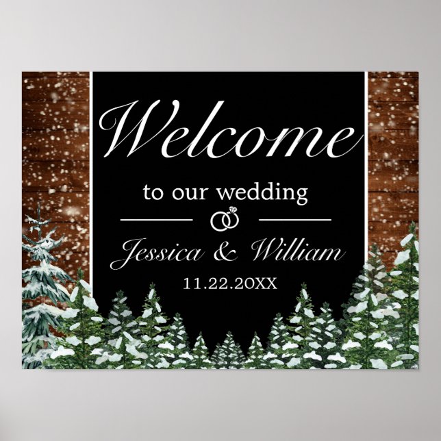 Black Snowy Wood & Forest Mariage Affiche de bienv (Devant)