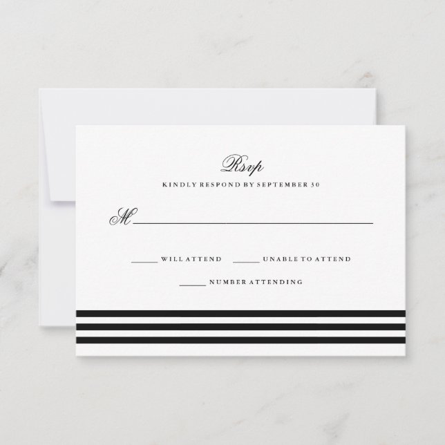 Black Sophisticated Stripes Mariage RSVP (Devant)