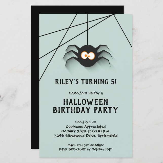 Black Spider Kids Halloween Invitations d'annivers (Devant / Derrière)