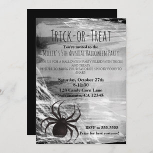 Black Spider Spiderweb Halloween Invitations