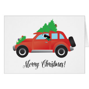 Black Springer Spaniel Car with Tree on Top Card