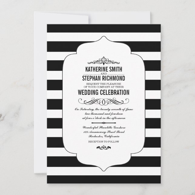 Black Stripes Ascot Chic Wedding Invitations (Devant)