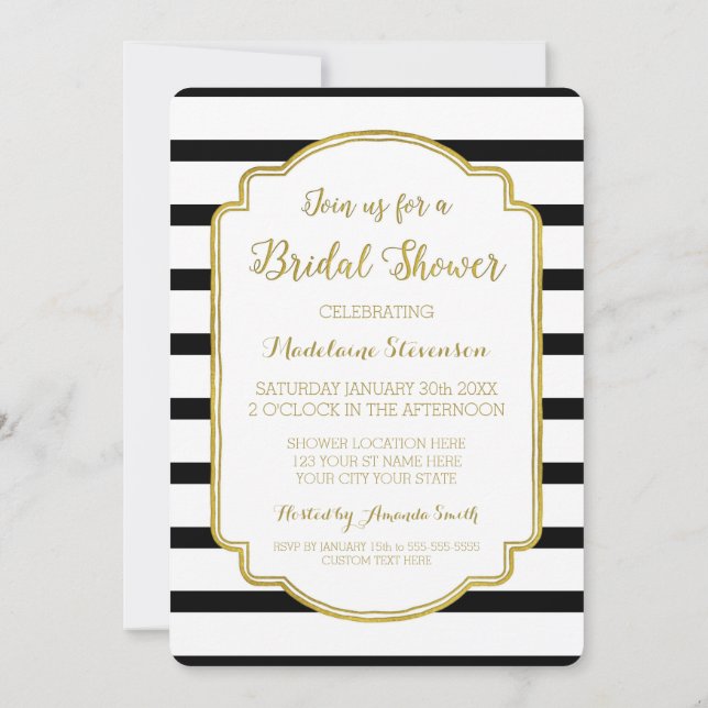 Black Stripes Gold Bridal Douche Invitations (Dos)