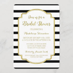 Black Stripes Gold Bridal Douche Invitations