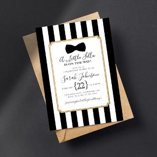 Black Stripes Little Fella Baby shower Invitation