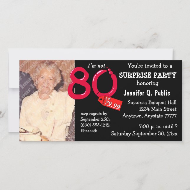 Black Surprise 80th Birthday Party Photo Invitatio (Devant)