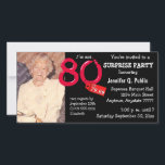 Black Surprise 80th Birthday Party Photo Invitatio<br><div class="desc">Téléchargez votre propre photo sur le côté couverture de cette carte. Texte personnalisable pour toutes les informations de votre parti. Les graphiques de couverture supplémentaires comprennent "I'm not 80 I'm 79.99" étiquette de prix et lettres. Copiez et collez ce texte dans votre navigateur pour voir les accessoires correspondants dans notre...</div>