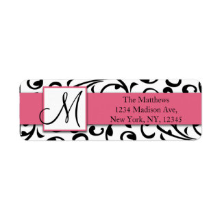 Black Swirls Damask Pink Retours Adresse Étiquette
