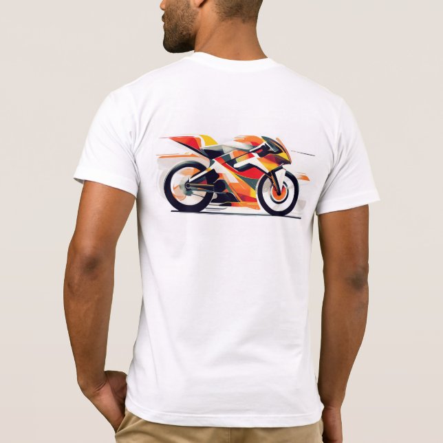 Black t-shirt with a bold motorcycle design. (Dos)