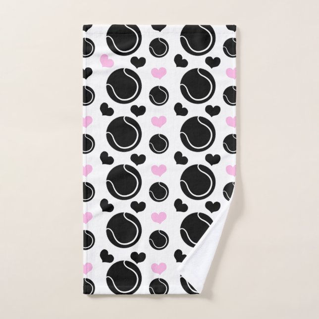 Black Tennis Balls Motif et Coeurs roses Aimer (Serviette à main)