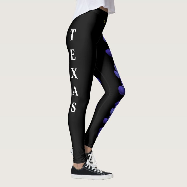 Black Texas State Flower Blue Bonnet Leggings (Droite)