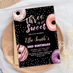 Black Three Sweet Rose Donut Invitations Anniversa