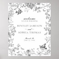 Black Toile De Jouy Floral Mariage Affiche de bien