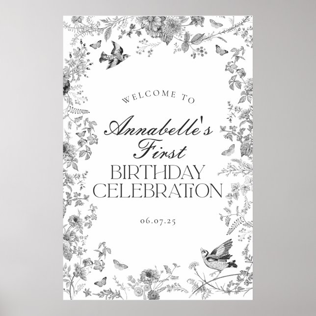 Black Toile Floral Anniversaire Affiche de bienven (Devant)