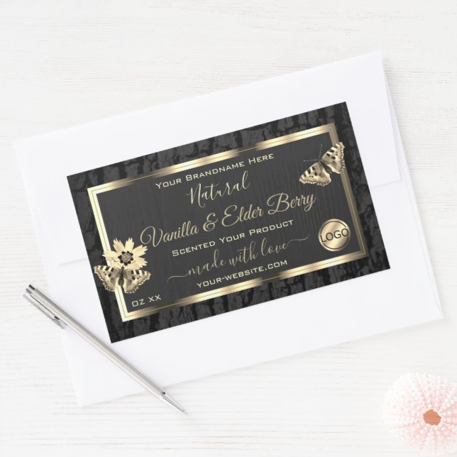Black Tree Bark Wood Grain Gold Étiquette Logo (Enveloppe)