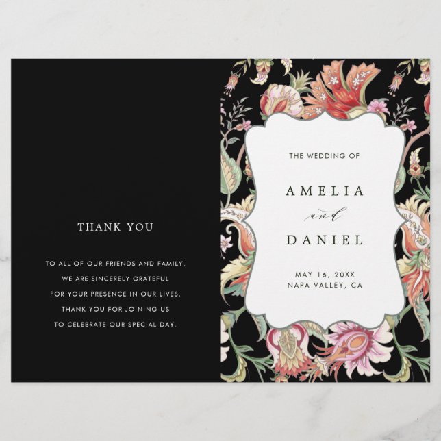 Black | Tropical Floral Mariage Ceremony Program (Devant)