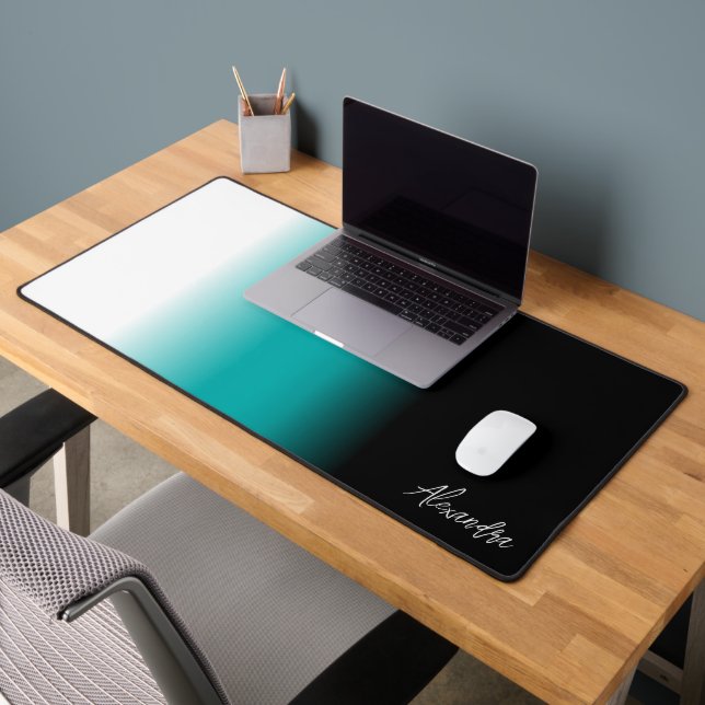 Black Turquoise Blanc Ombre Nom personnalisé (Bureau 2)