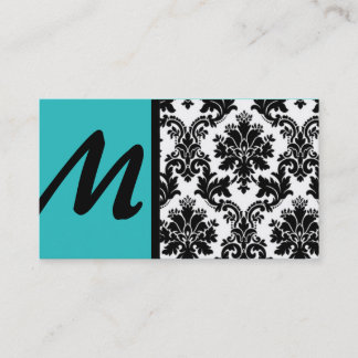 Black Turquoise Turquoise Damask Cartes de visite
