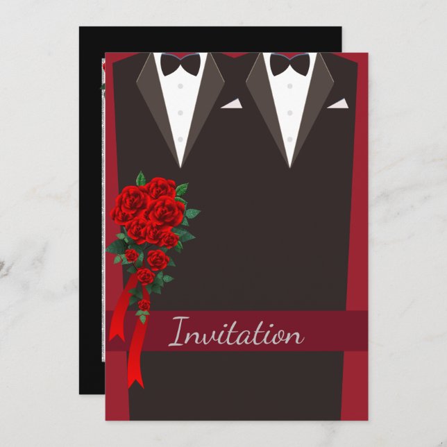 Black Tuxedo Gay Faire-part de mariage (Devant / Derrière)