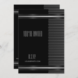 Black Tuxedo Stripe NYE Formal Elegant Invitation