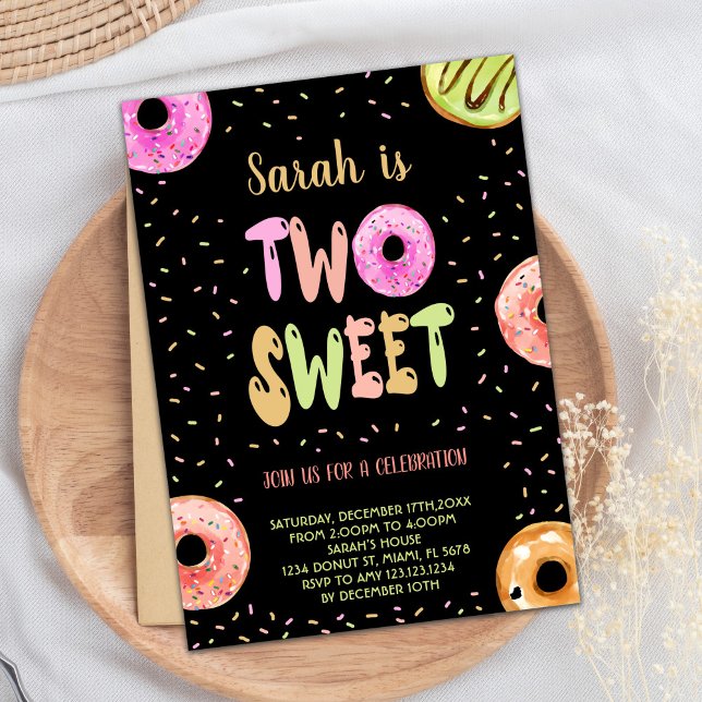 Black Two Sweet Pastel Donut Invitations Anniversa (Black Two Sweet Pastel Donut Birthday Invitations)
