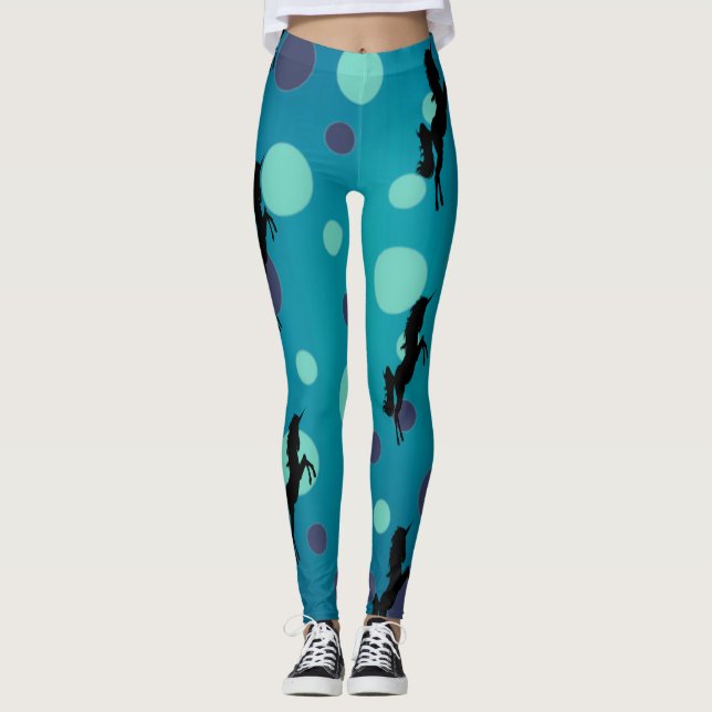 Black Unicorn Party Blue Dots Leggings (Devant)